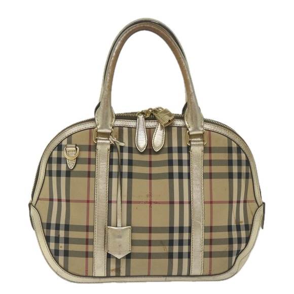 BURBERRY Nova Check Hand Bag Nylon Canvas Beige Auth 61344 - Picture 13 of 16